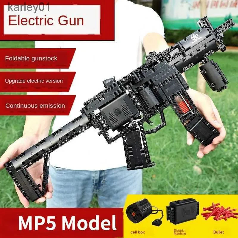 Gun Toys 783 Pieces Motoriserade MP5 Submachine Gun Models Buildblock Tekniska vapenblock PUBG Militära Polis Toys YQ240413