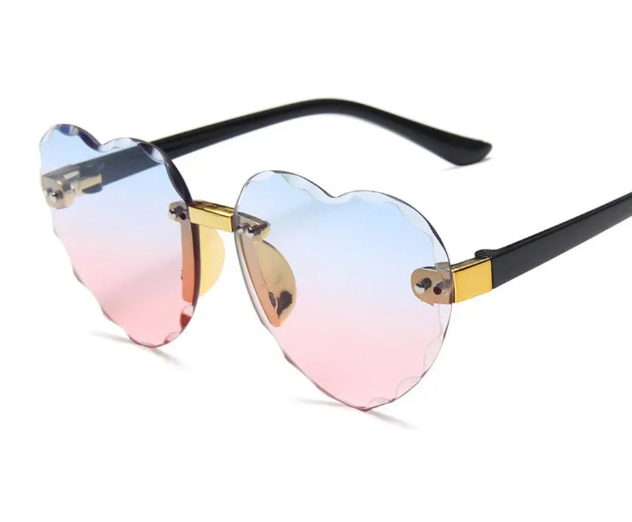 Heart Shaped Rimless Sunglasses Girls Kids Frameless Glasses Tinted Lolita Eyewear Gradient Colors of Lense UV Protect