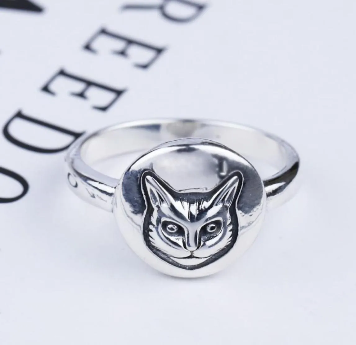 s925 silver cat head ring vintage classic sterling silver cat face ring British style hiphop male and female Thai silver ring5654863