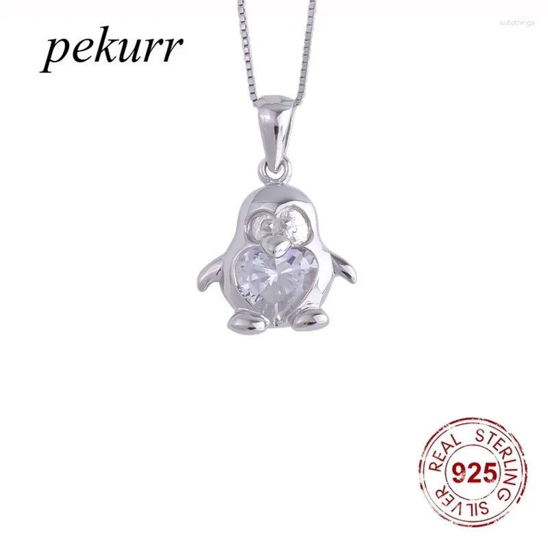 Pendants Pekurr 925 Sterling Silver Zircon Colliers de pingouin mignons pour femmes Crystal Animal Choker Girl Bijoux