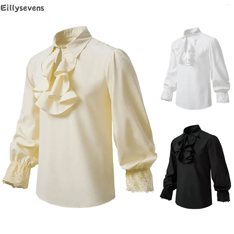 Sukienki dla mężczyzn Koszulki Brytyjska koszulka potargana koronkowa retro swobodna bluzka luźna losowa halloweenowa cosplay kostium średniowieczny top średniowieczny top