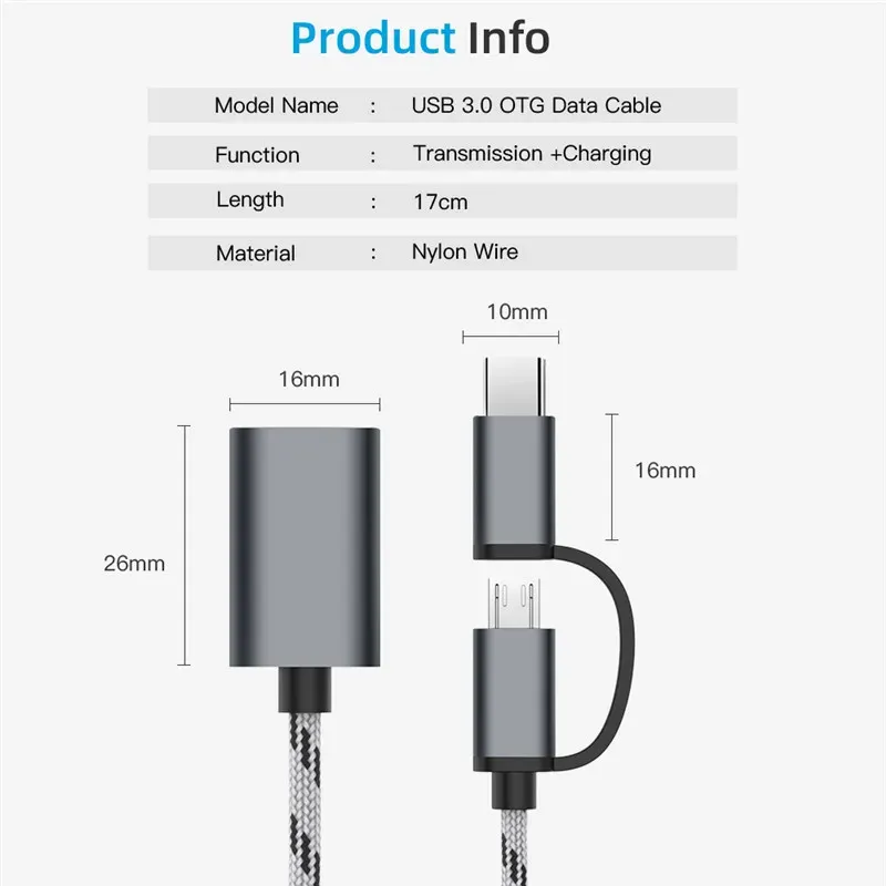 2 в 1 в 1 Type-C Atg Adapter Cable для Samsung S10 S10+ Xiaomi Mi 9 Android MacBook Mouse Gamepad Type PC Type C OTG USB Cable