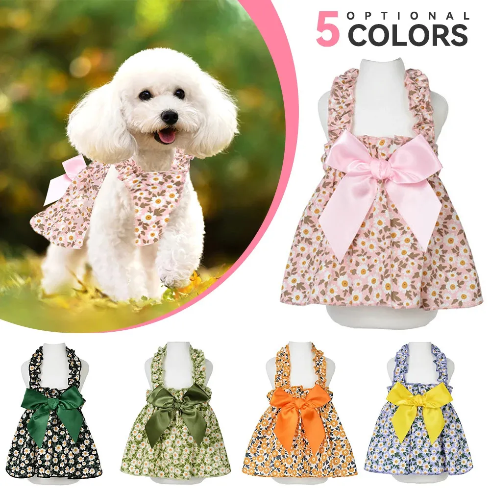 Floral Princess Dress Spring Summer Pet Dog Clothes Sweet Clothing Bichon Yorkshire Cute Printed Puppy Cat Skirt Thin 240411
