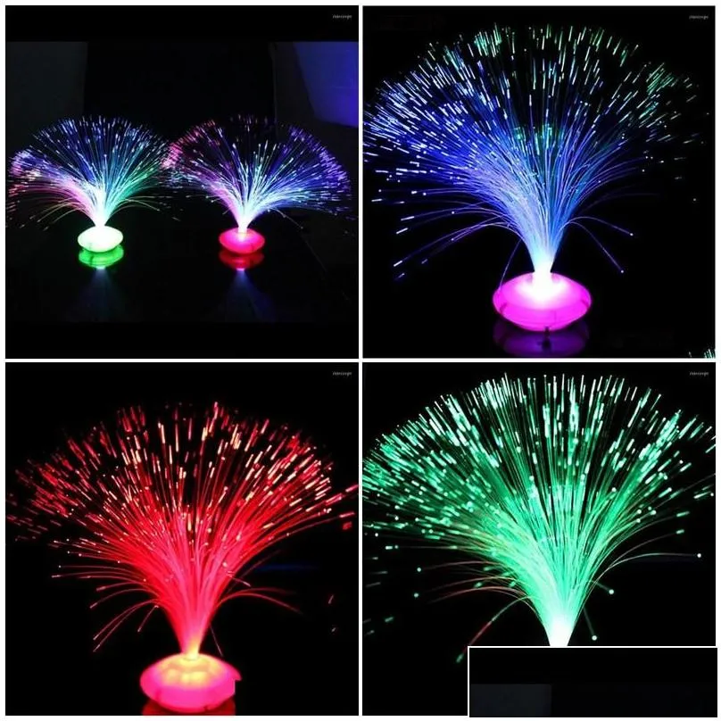 Night Lights 1Pcs Beautif Romantic Color Changing Led Fiber Optic Nightlight Lamp Small Light Chrismas Party Home Decoration Drop Del Dhypj