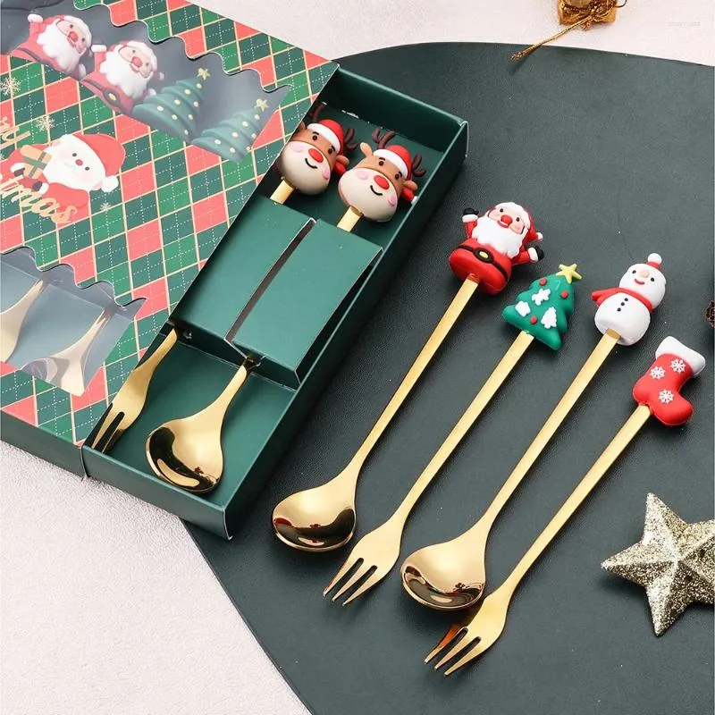 コーヒースクープ4pcs/セットクリスマススプーンステンレス鋼の小さなスプーン小さじデザート年クリスマス飾りの食器