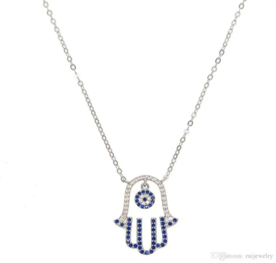 2019 Lucky Turkish Evil Eye Hamsa Naszyjnik Delikatne łańcuch Blue CZ Naszyjniki 100 925 Srebrna biżuteria 286D9106574