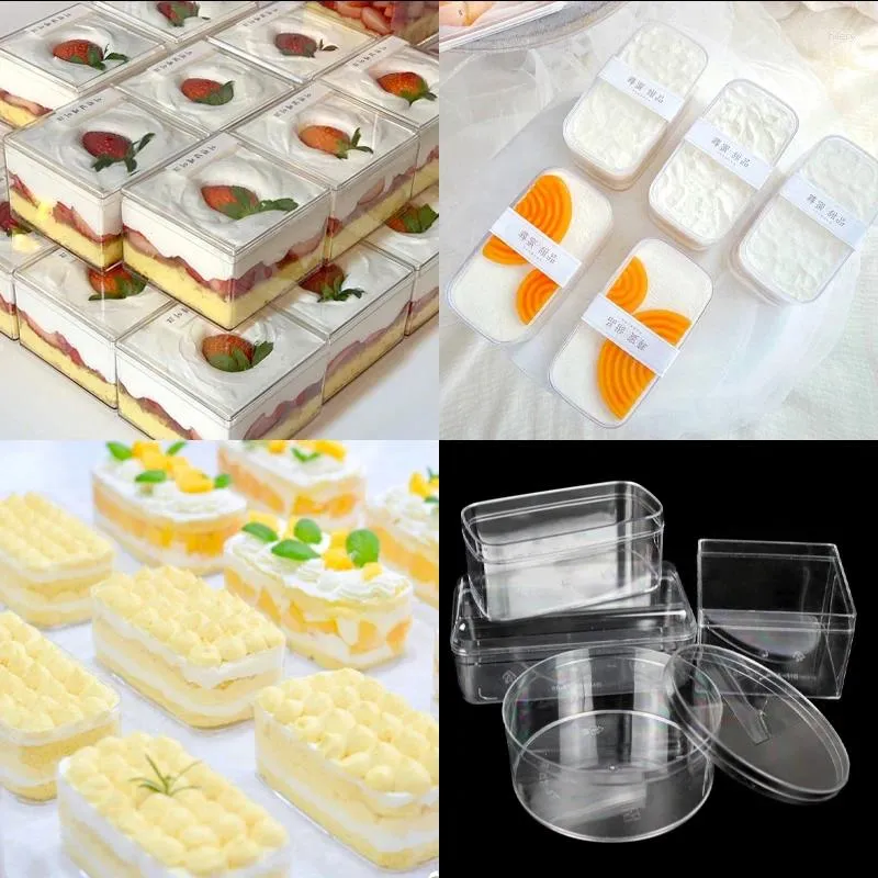 Disposable Cups Straws 10pcs Soy Milk Mousse Cake Dessert Box Fruit Melaleuca Biscuit Plastic Packaging Pastry Lunch With Lid