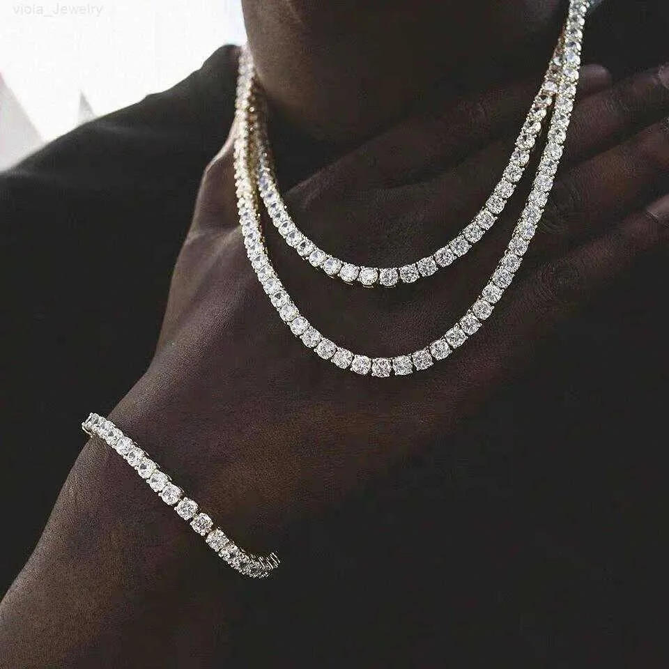 Hip Hop 5mm Zircon Single Row Tennis Chain Necklace silver plated diamond iced out Tennis Chain Jewelry in Stock