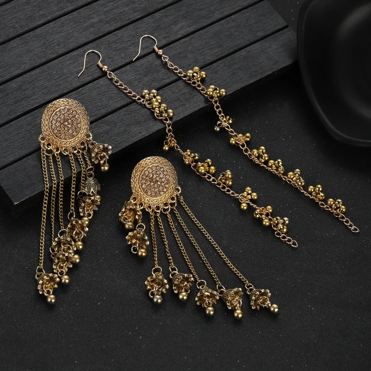 Gold Dangling Tassel Earrings For Women - 3.9 Inch Long Chain Statement Chandelier Earrings For Parties & Gifts - View #3
