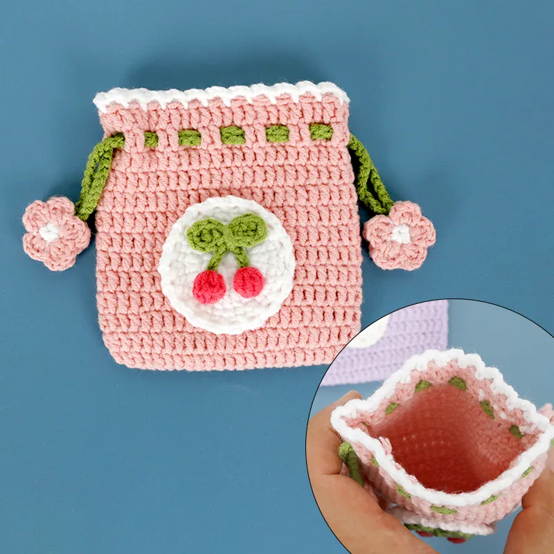 Coin Purse for Women Hand Woven Wool Knitted Crochet Mini Wallet with Drawstring for Change Pocket and Cards Perfect Gift for Girls