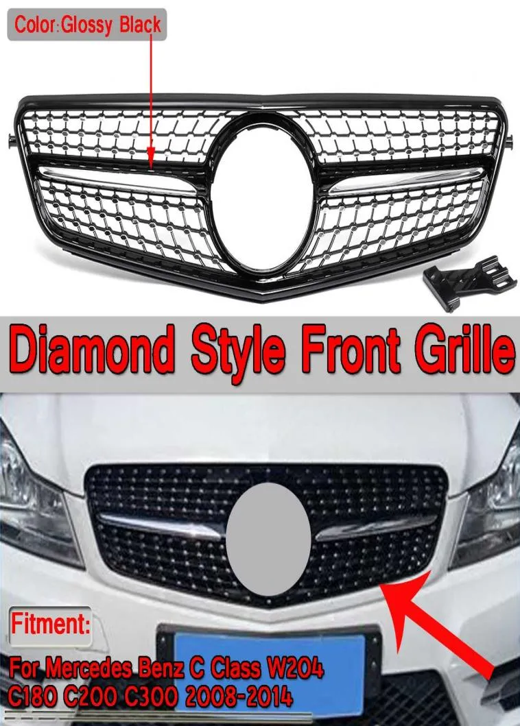 W204 Diamond Style Grille Glossy Black Car Front Bumper Grille Grill For Mercedes For C-Class W204 C180 C200 C300 2008-20143244632