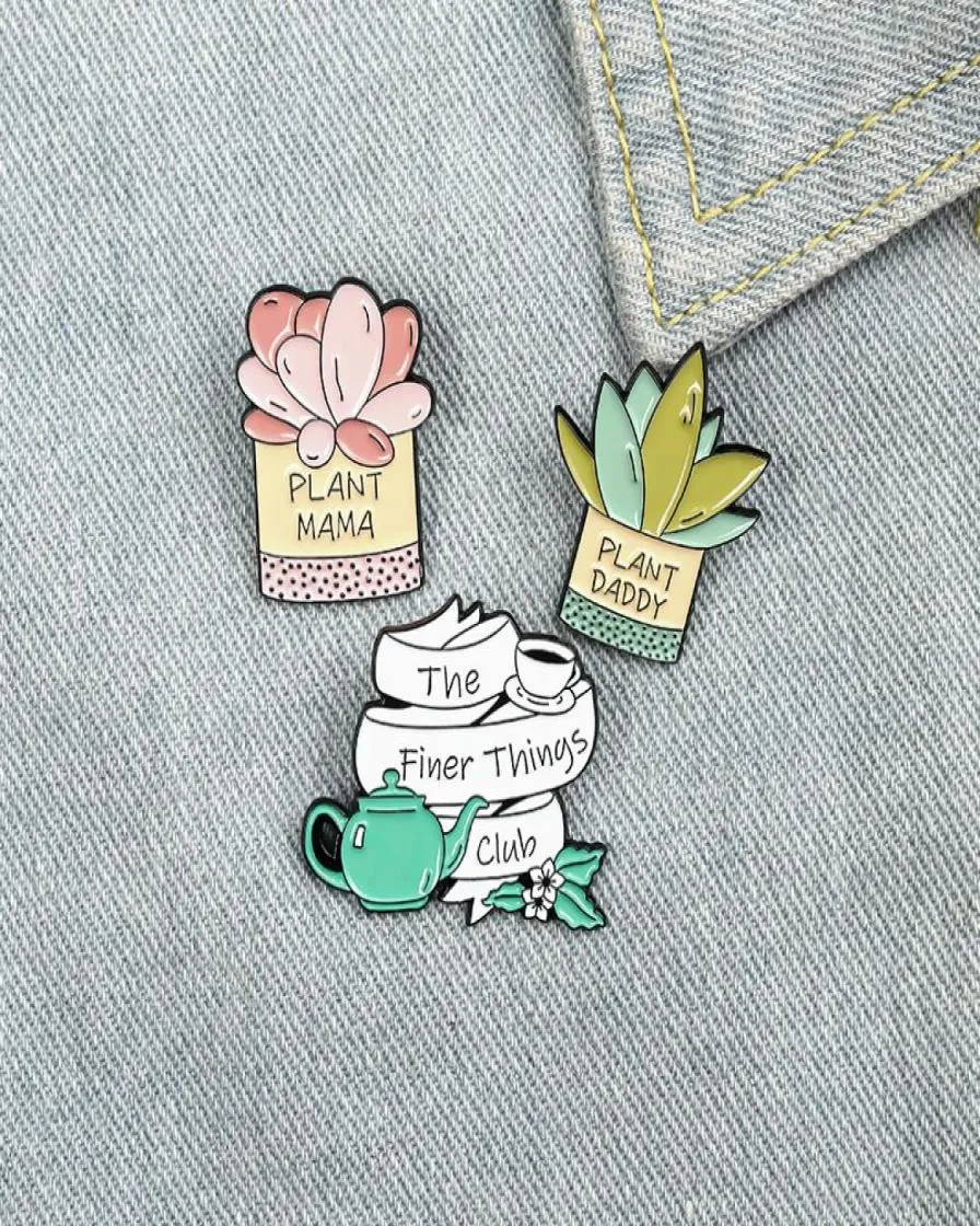 Cartone animato creativo simpatico personaggio di personaggi a smalto pins teiera verde papà mom cactus regalo regalo per amiche lapel pin vestiti 1179112