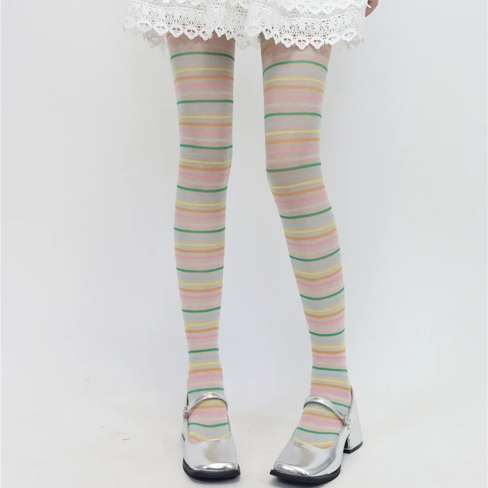 Colorful Striped Pantyhose Punk Style Womens Tights, Sexy Lingerie