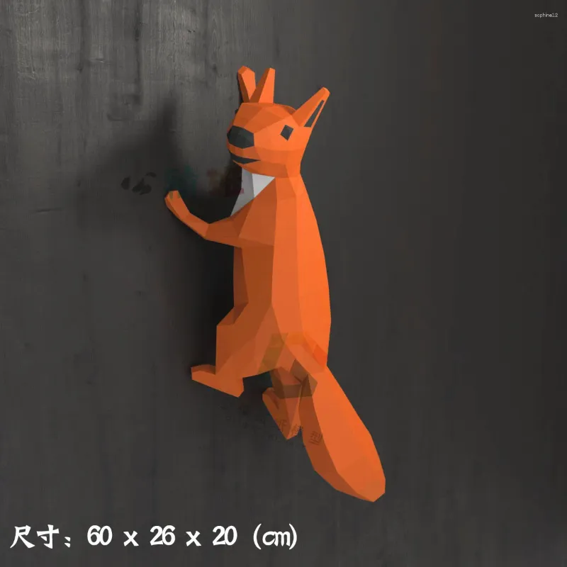 Dekorativa figurer 3D Squirrel Animal Paper Model Toy Hemvägg Hängande dekoration vardagsrum Dekor DIY Handgjorda konst Hantverksfest