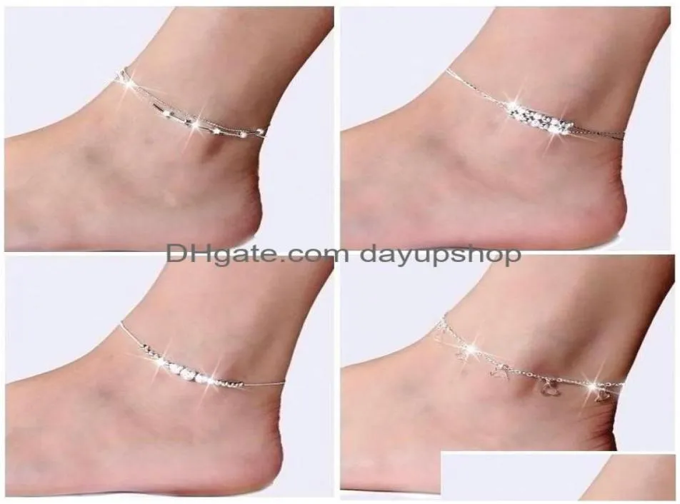 Anklets Nowa 925 Sterling Sliver Bransoletka do kostki dla kobiet biżuteria podkręcona cyrkon na prezenty na nogi 527 T2 Drop dostarczenie 7202430