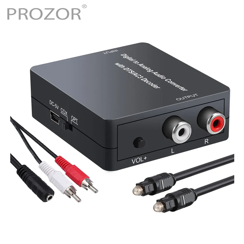Connectors Prozor 192khz Dac with Dts Ac3 Decoder Digital to Analog Audio Converter Optical Coaxial 5.1ch to L/r 2.0ch Analog Audio Adapter
