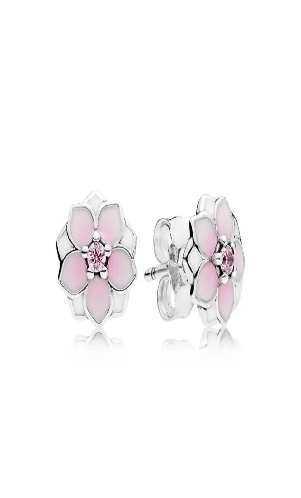 Orecchini per borchie Magnolia rosa Scatola originale per 925 set di scatole di vendita al dettaglio femminile in argento sterling