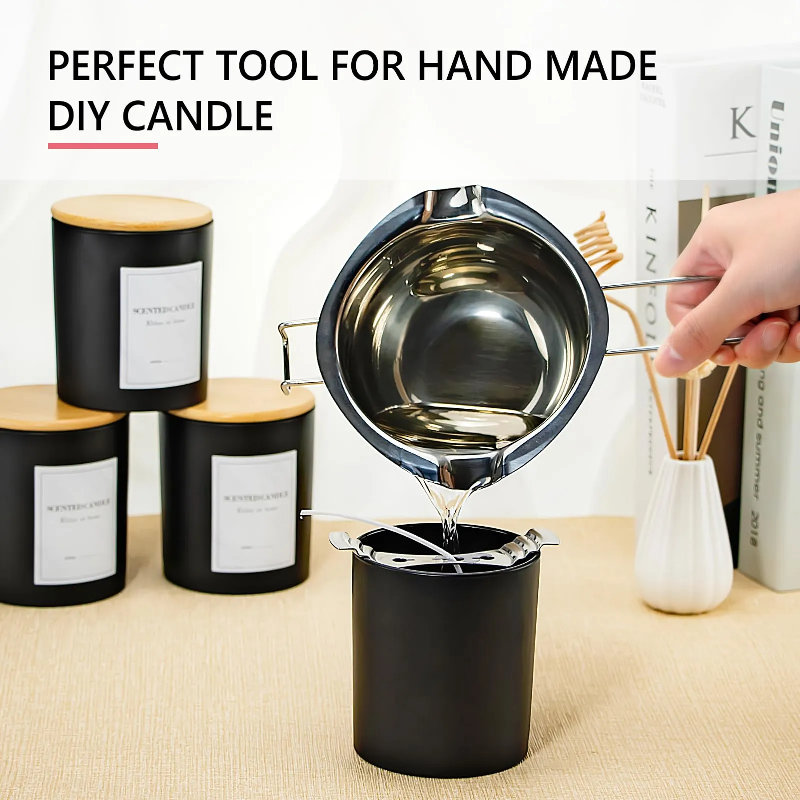 Black Glass Candle Jars with Bamboo Lids for Home Decor and ...