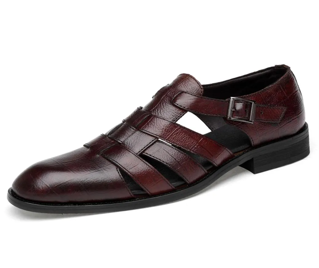 İtalyan tarzı moda gerçek deri sandaletler erkekler için iş elbisesi sandaletler el yapımı deri ayakkabılar erkek sanalyas büyük boyut 3547 y6422897