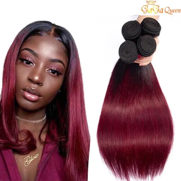 Brésilien Ombre 1B99J les cheveux humains raides tissages en soie bordeaux paquets droits ombre tisser les cheveux humains 5795529