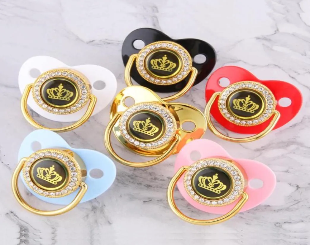 Pacifiers Colors Cartoon Crown Baby Pacifier Golden Dummy Bling Toddler Pacy Orthodontic Nipple Infant Shower Gift 018 MonthsPac1471485