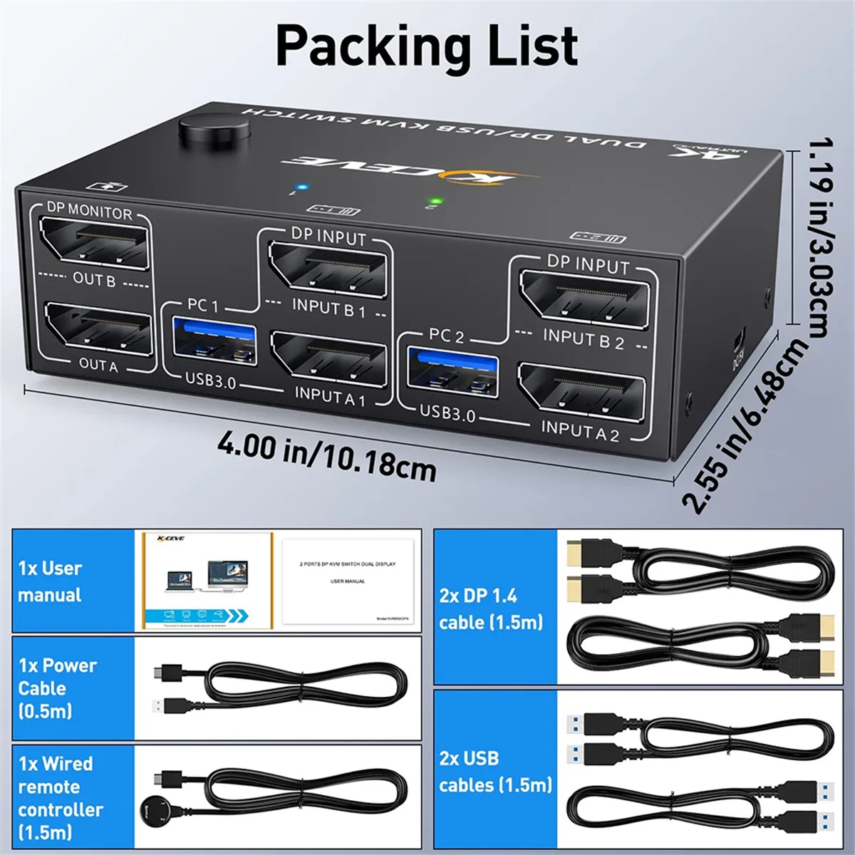 Produktbild von HDMI USB 3.0 KVM Switch 2 PC 2 Monitore 4K60Hz KVM-Switches Für Zwei