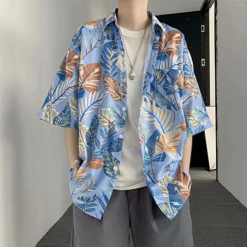 Men's Casual Shirts Summer Flower Printing Patch Pocket Quick Drying Shirt Fashion Hawaiian Short Sleeved For Women