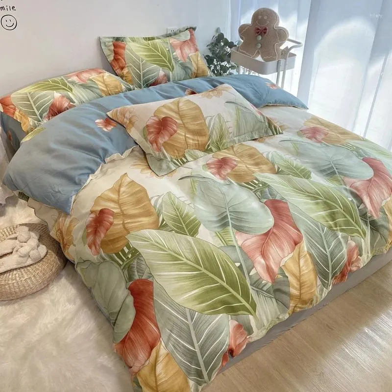 Bedding Sets Pure Cotton American Tropical Plants Printing Set Double Duvet Cover Bed Sheet Pillowcases Home Textiles
