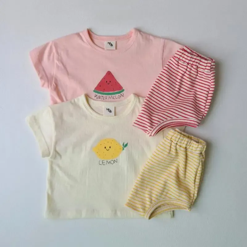 Shorts 2022 Nouveaux vêtements mignons citrons de vêtements de filles coton kids de survêtement enfants garçons à manches courtes t-shirts short rayés tenues combinaison