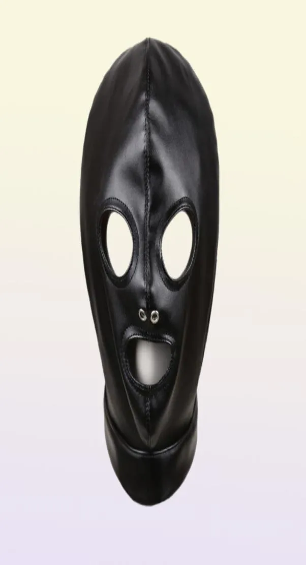 Gothic Mask HoodSoft PU Leather Exposed Mouth Eyes Fetish Bdsm Head Bondage Restraint Masks Gimp Cosplay Sex Toys For Couples5752382