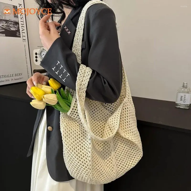 Shoulder Bags Women's Crochet Totes Hollow Out Solid Bag Knitted Casual Handbag Handmade Beach Underarm Large Travel Shopping