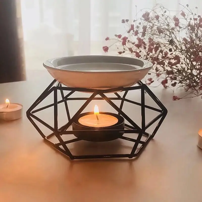 Świecane uchwyty bezpłatny metal aromatyczny palnik oleju geometryczny ceramiczny niezbędny uchwyt na tealight wosk stop toperz cieplejszy aromat lampa dyfuzor lampa