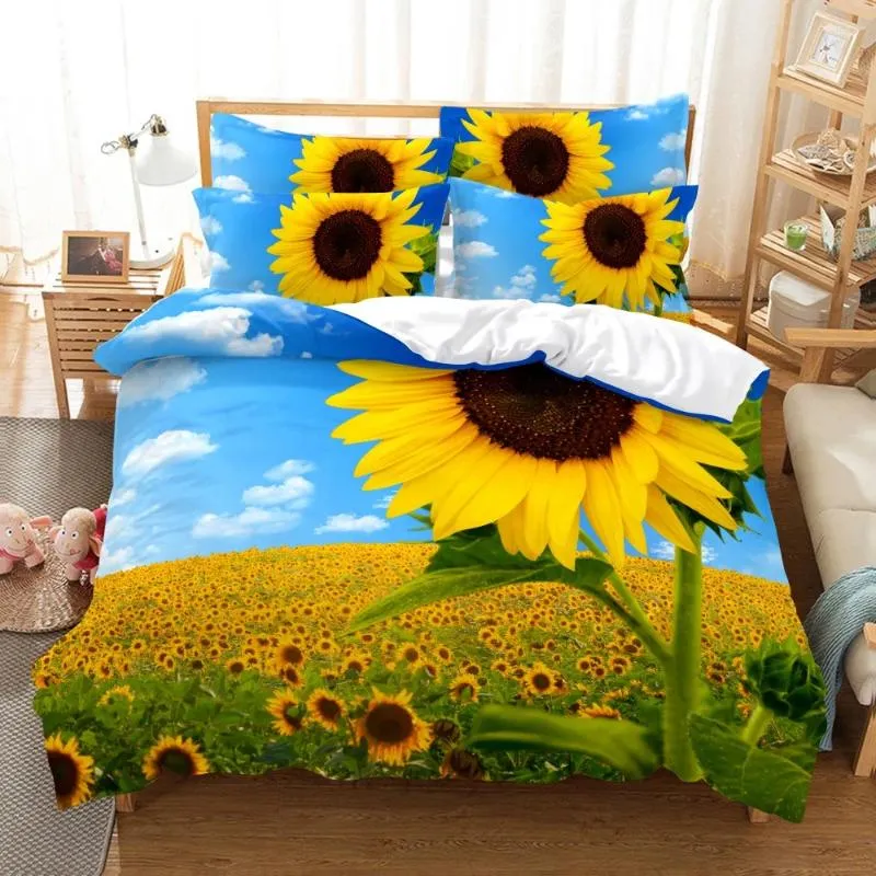 Set di biancheria da letto set 3D Fiori di fiori da letto copertura del piumone con pianta febbina trapunta di fiori morbida