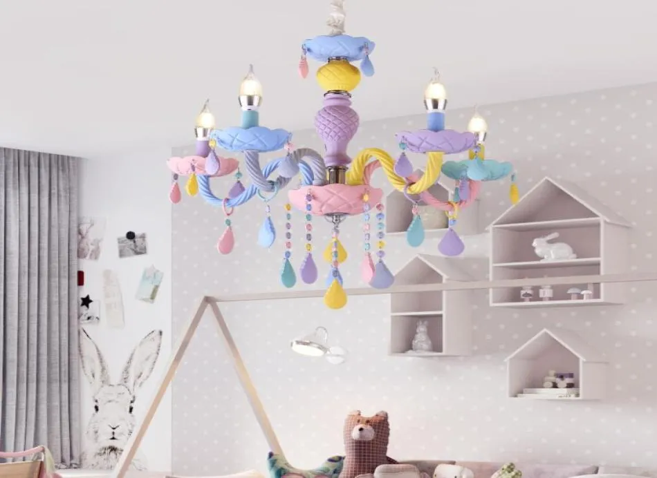 Modern LED Chandelier Lights Kid Room Colorful Crystal Metal Light Fixture Bedroom Children Ceiling Lamp Indoor Home Decoration9522999