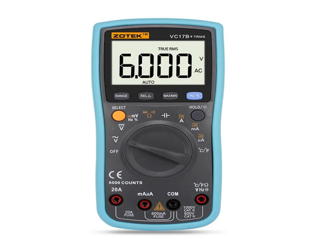 ZOTEK VC17BAUTOMOMITY Multimeter cyfrowy dla dużego ekranu Wyświetlacz LCD True RMS CZASUKOŚCI CYCLE 6000 Word Display5259866