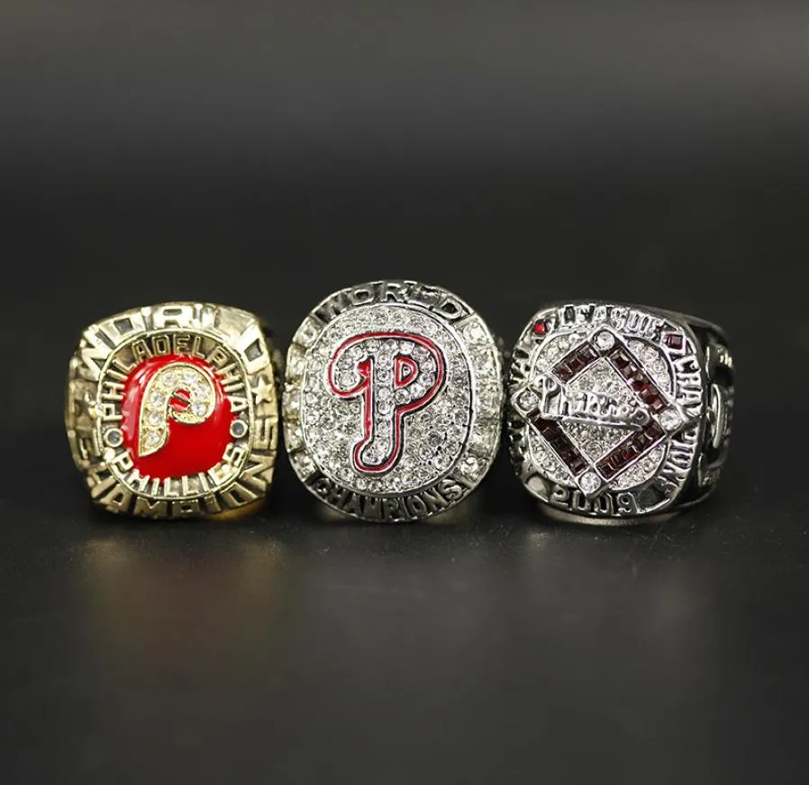 3pcsset 1980 2008 2009 Philadelphia P h i l l i e s Baseball World Championship Ring man fashion alloy sports jewelry6571704