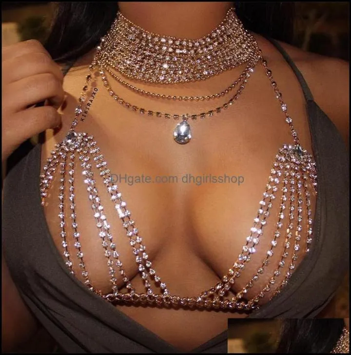 Diğer Rhinestone Crystal Bikini Sütyen Üst göğüs göbek püskül zincirleri Kablo demeti kolye gövde takı festivali parti er brop dağıtım 8015763