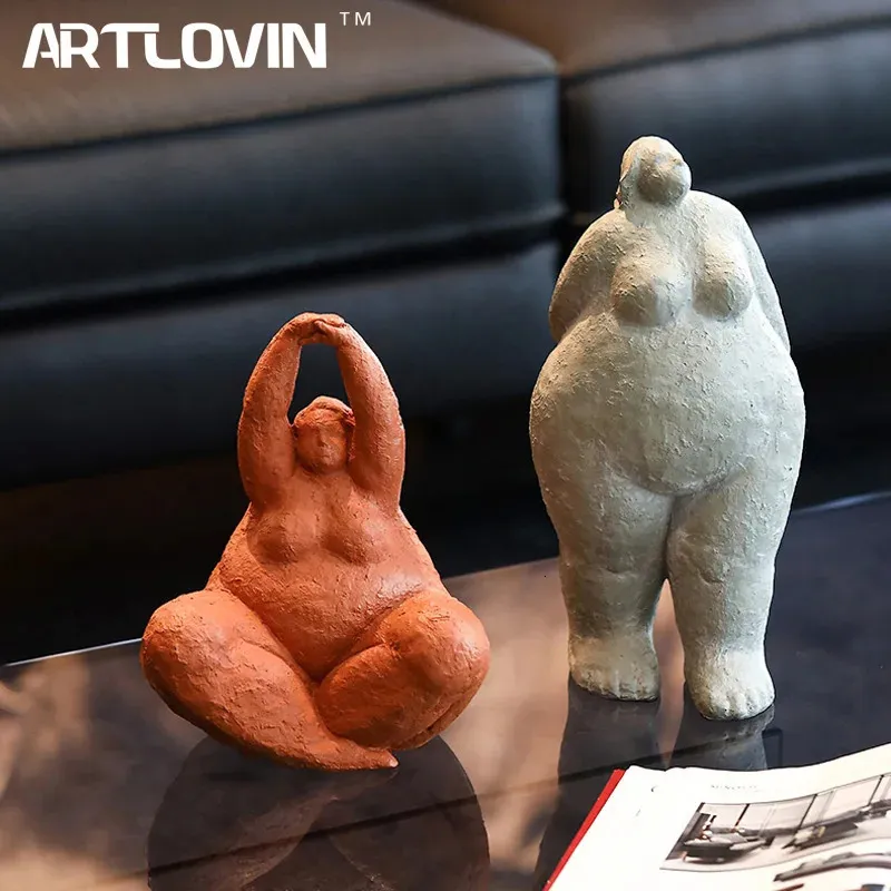 Artlovin Abstract Fat Lady Figurines Vintage Woman Statue Tabletop Harts Crafts Gifts Home Decoration Ornament Creative Figures 240409