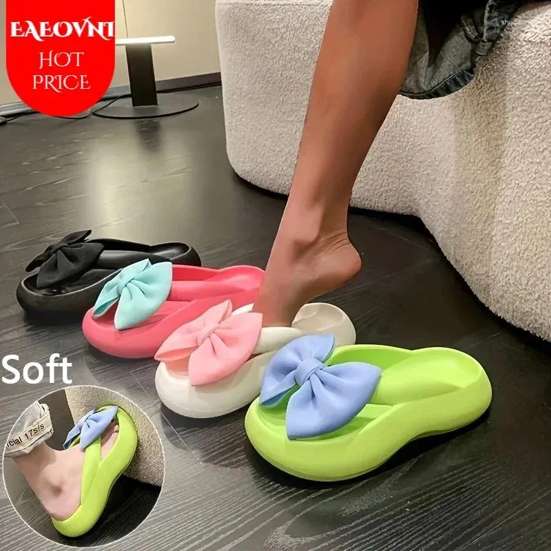 Slippers Women's Bow Pillow Flip Flops Kawaii Open Toe Super Soft Non Slip Slides Shoes Indoor & Outdoor Knot