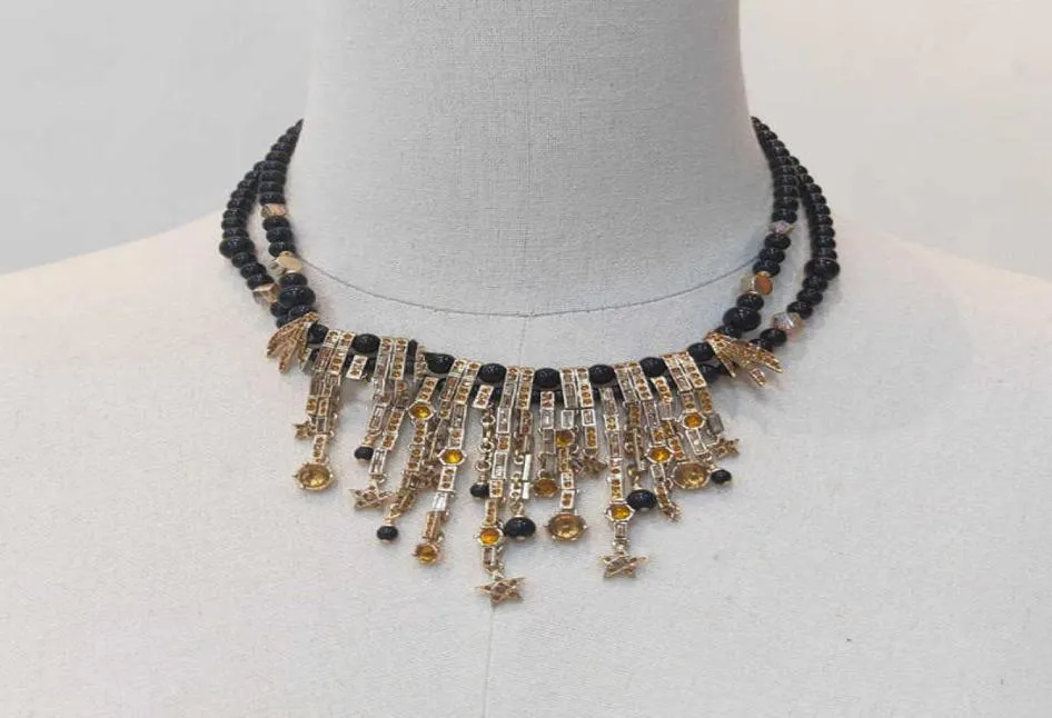 2021 Nowa marka biżuteria mody dla kobiet grube łańcuch impreza jasna złota gwiazda Tassel Pearl Crystal C luksusowy Brand6992649