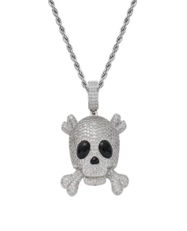 Hanger kettingen Hip Hop Iced Out Pirate Skull Micro Pave Zirkon ketting Fashion Choker Party Sieraden Giftpendant3578282