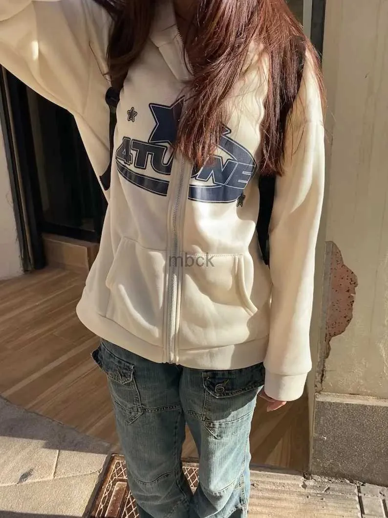 4Tune Letter Oversized Zip-Up Y2K Hoodies: Unisex Retro Streetwear ...