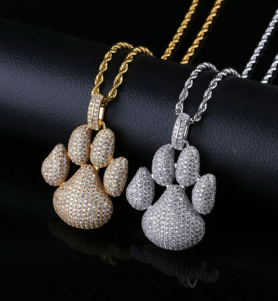 Europeiska och amerikanska modemärke Hip Hop Pendant Dog Paw Print Pendant Men039S Halsband med Tiny Zircon9407337