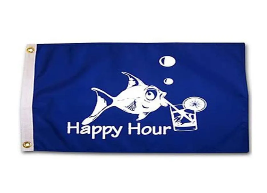 Happy Hour Fish Royal Blue Flag 3x5ft Druck Polyester Outdoor oder Indoor Club Digital Druckbanner und Flaggen Whole8513100