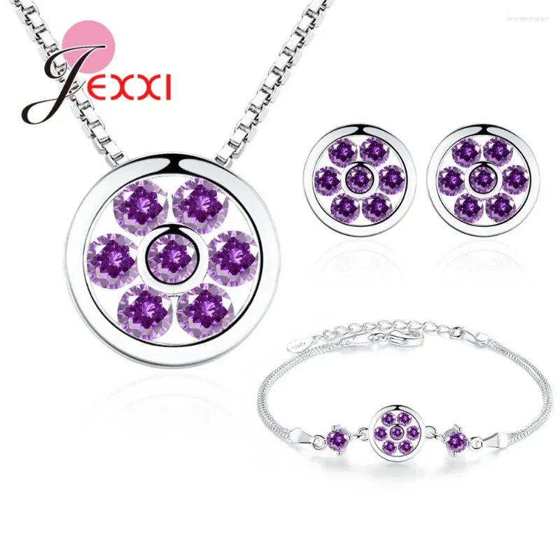 Necklace Earrings Set Korean Trendy Women 925 Sterling Silver Pendant Necklaces Piercing Stud Bracelet Sets Cubic Zirconia Ear Rings Jewelry