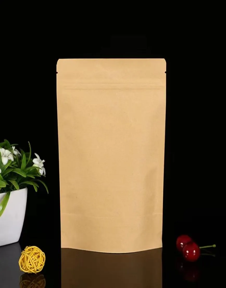 Sealing Packing Bag Zipper Stand up Bag Kraft Paper Bags Zip lock Empty Dried Food Fruit Tea Gift Self7127054