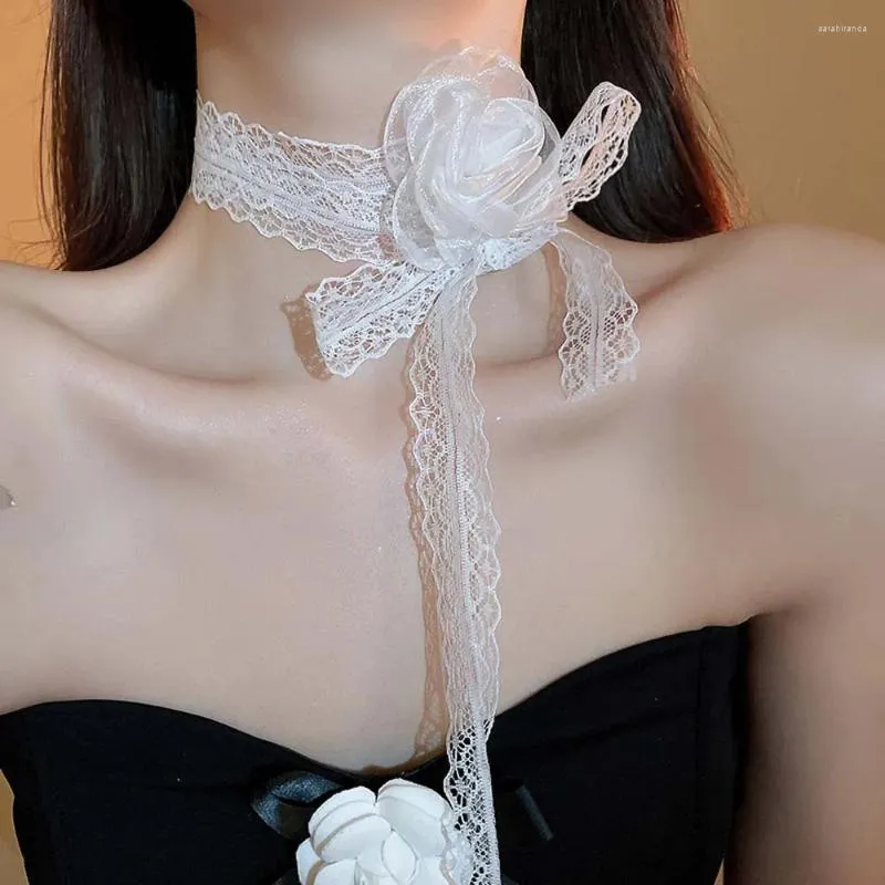 Choker Light Luxury 3D Rose Flower Halsband Romantisk spetskedja Y2K Gotiska söta coola klavikulära smycken