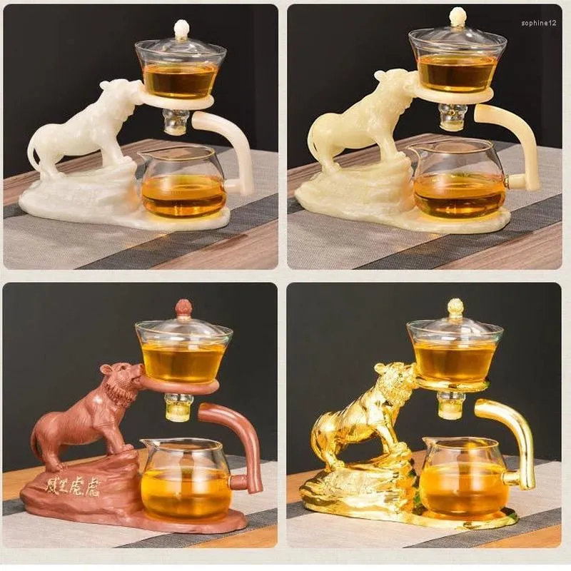 Teaware set glas tiger te set värmebeständig transparent tekanna hushåll automatiskt tillverkning artefakt