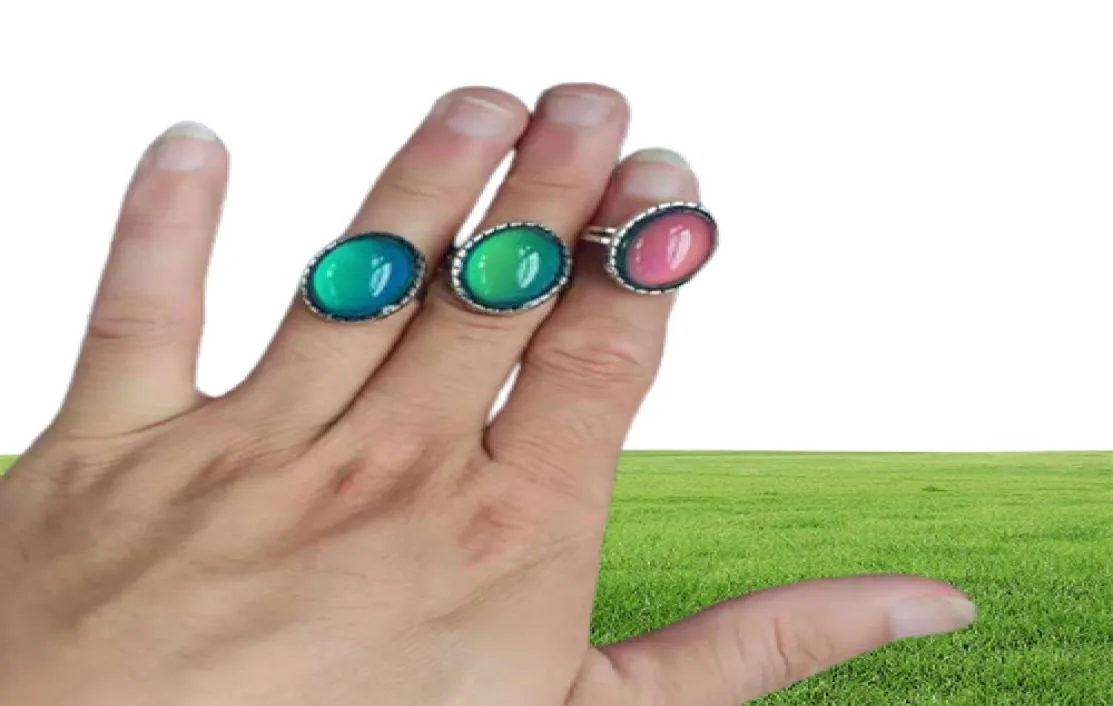 Large oval crystal mood ring Jewelry high quality stainless steel color changing ring adjustable298m2868387