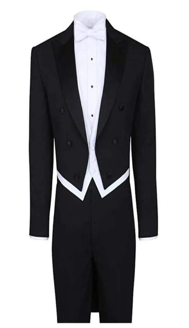 Black White Tailcoat Wedding Suit Peak Lapel 4 Pieces JacketPantsVestBow Tie Men Suits for Evening Party Homecoming Prom Tuxe6896759